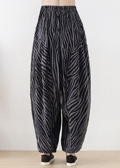 Black Grey Elastic Waist Pockets Cotton Harem Pants Spring