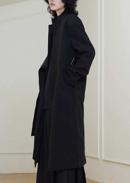 Chinese Style Black Graphic Embroidered Tassel Maxi Coat Fall