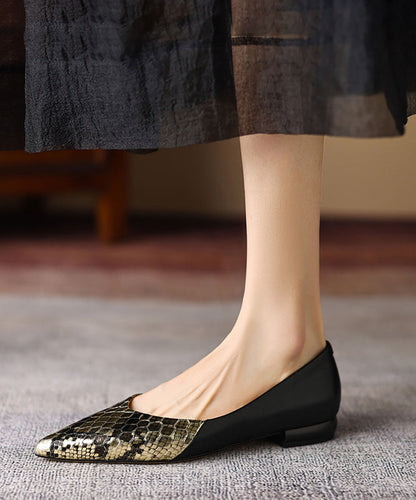 Black Flat Shoes for Sheepskin Splicing Pointed Toe