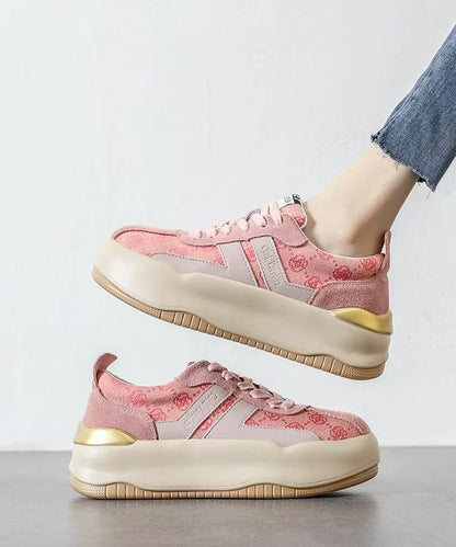 Pink Print Splicing Platform Flats Lace Up