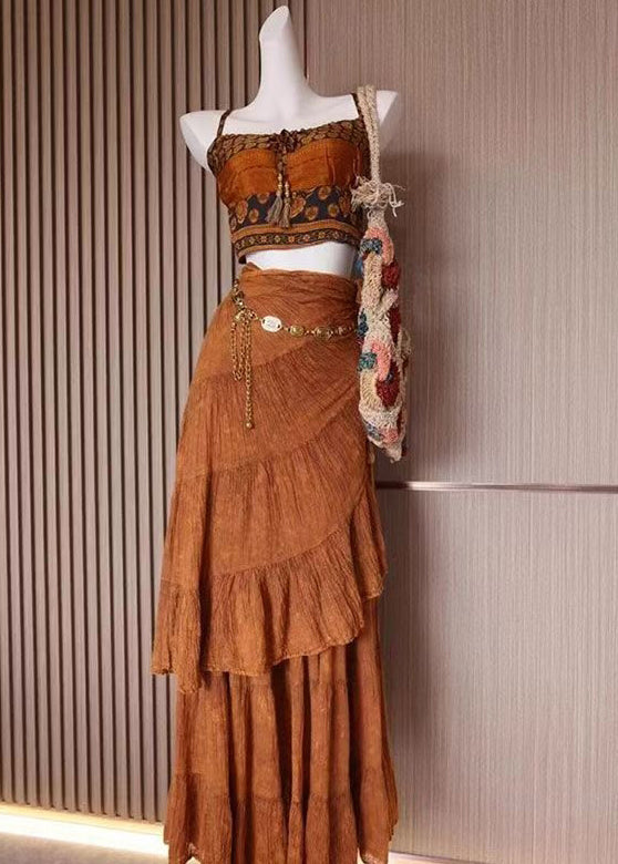 Summer Strap Top and Skirt Two Piece Set