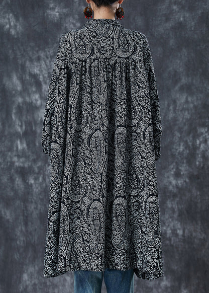 Black Oversized Print Cotton Shirt Dress Spring
