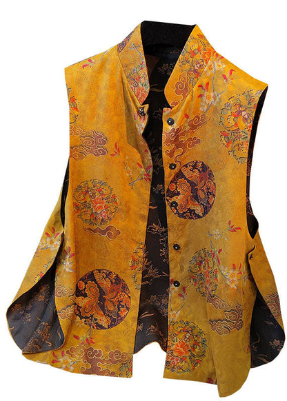 Yellow Button Jacquard Wear on Both Sides Fall Sleeveless Vest