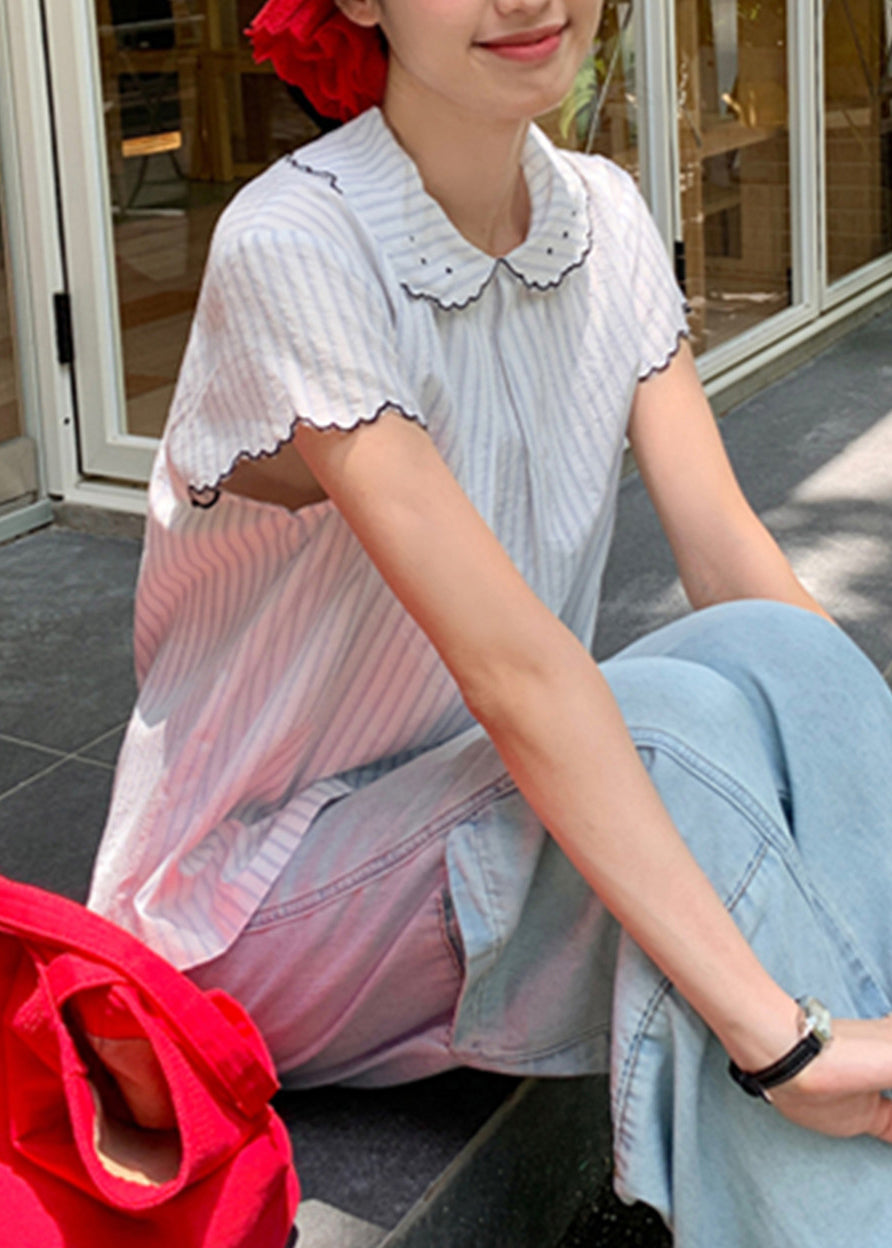 New Japanese Striped Short Sleeved Shirt