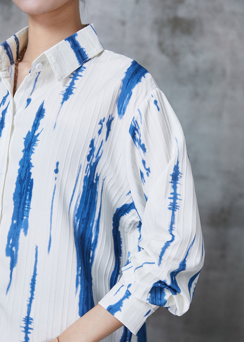 Diy Blue Tie Dye Wrinkled Cotton Shirts Summer