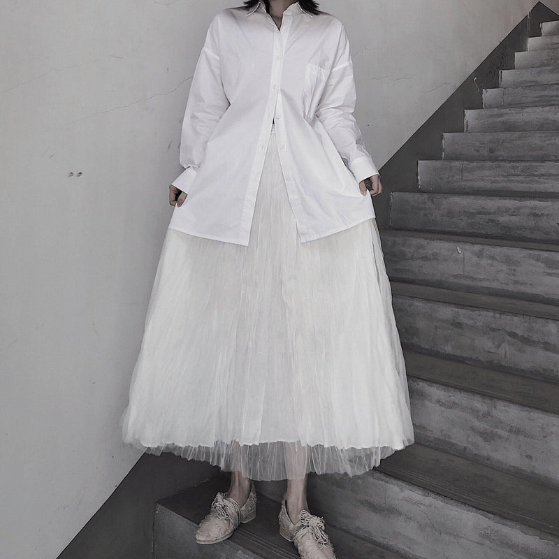 White Pleated Double Layer Design Double Side Skirt