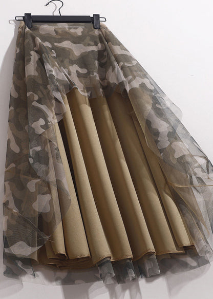 Camouflage Print Elastic Waist Tulle Vacation Skirts Spring