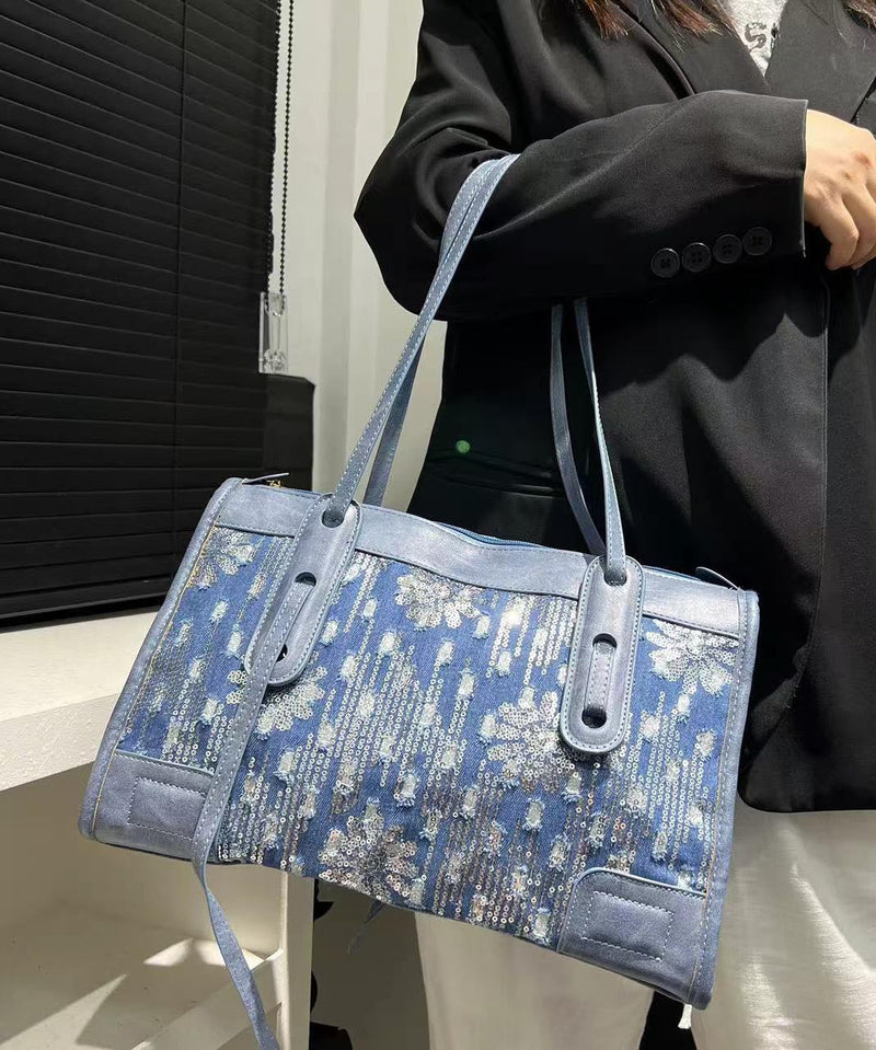 Blue Sequins Patchwork Denim Shoulder Bags