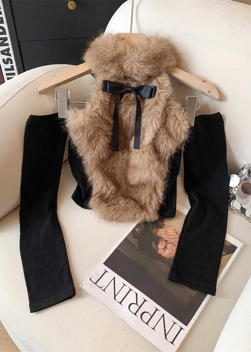 Style Blue Fur Patchwork Long Sleeved Top
