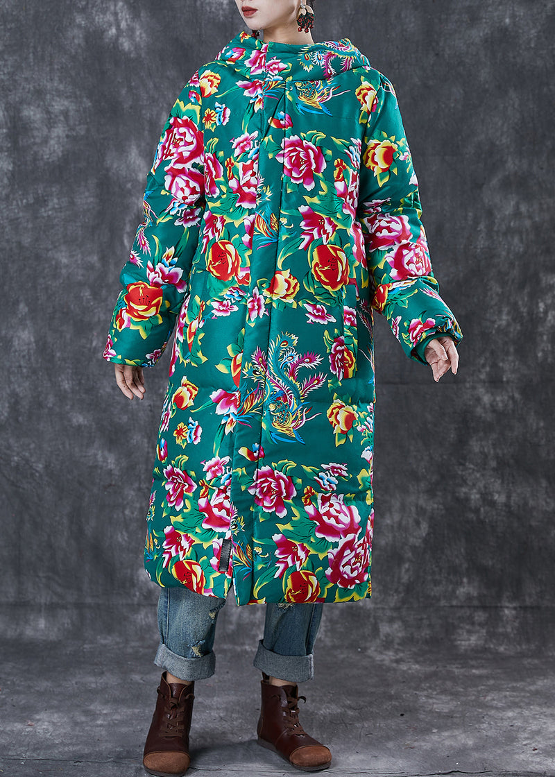 Green Original Print Fine Cotton Filled Parka Jacket Hooded Winter