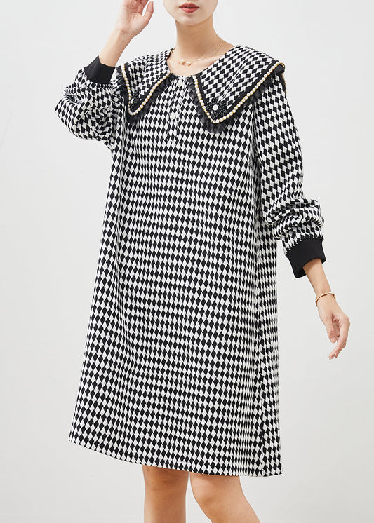 Black White Plaid Sailor Collar Cotton Dress Spring