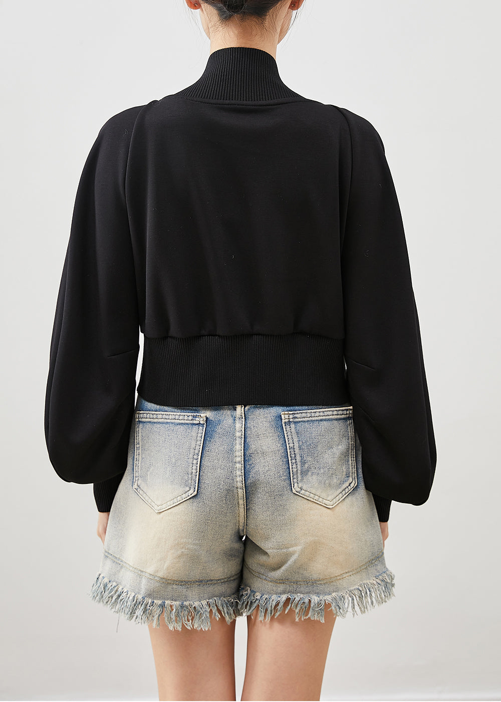 Black Oversized Patchwork Denim Fake Two Piece Coats Spring