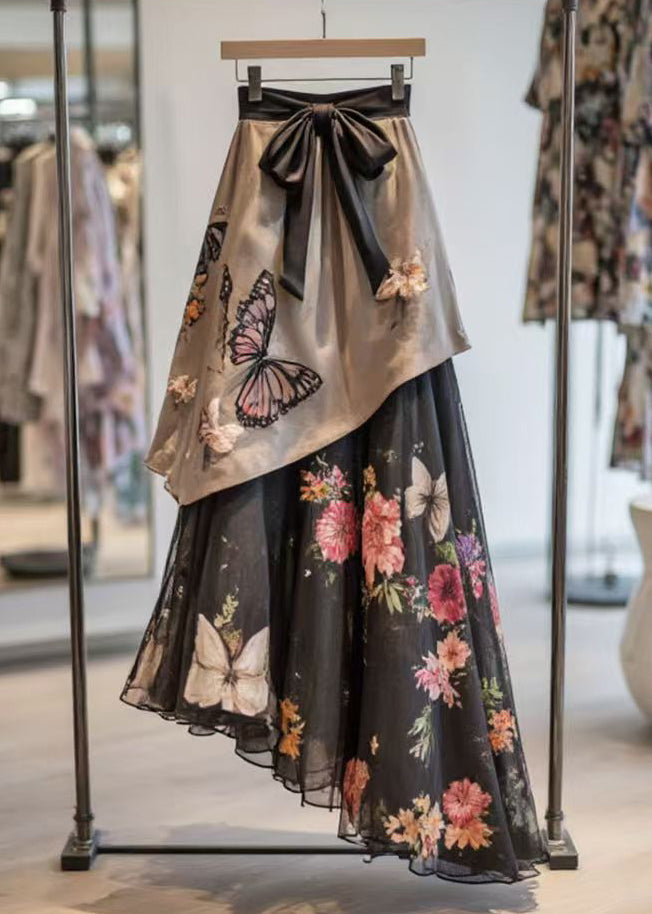 Asymmetrical Print High Waist Chiffon Patchwork Skirt Summer