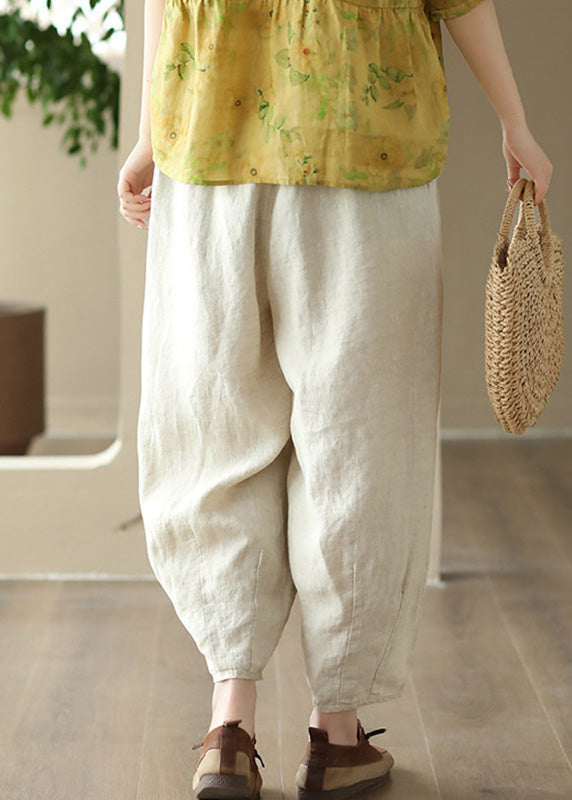 Linen Colour Elastic Waist Linen Pants Summer