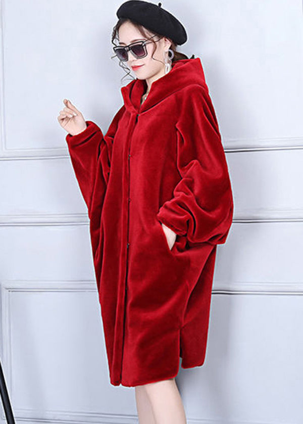 Red Oversized Wrinkled Cashmere Jackets Batwing Sleeve