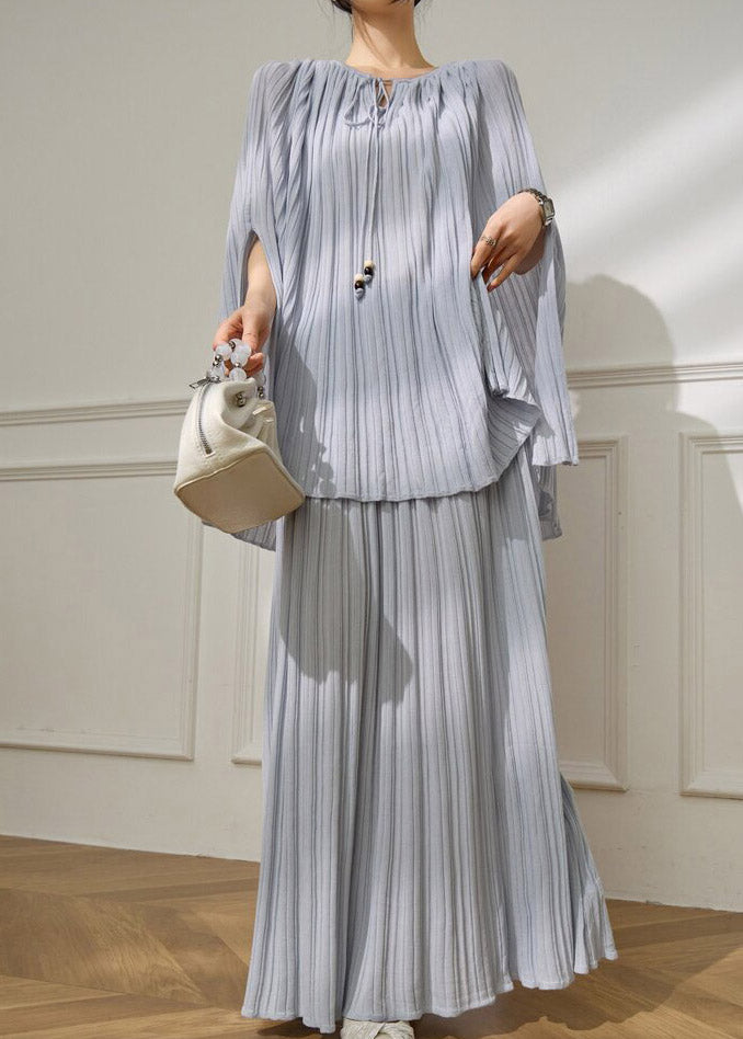 Stylish Blue O-neck Tie Lace Top and Maxi Skirts Two Piece Set Summer
