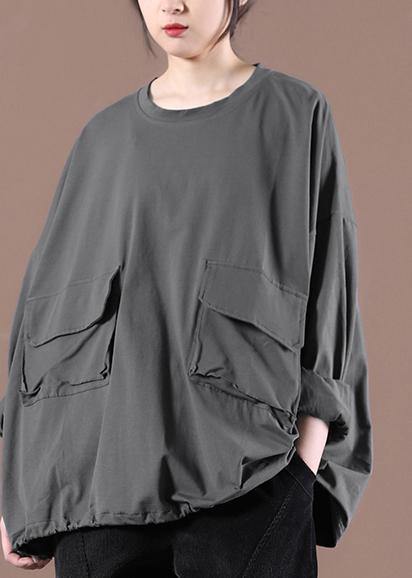 Gray Cinched Pockets Loose Sweatshirts Top