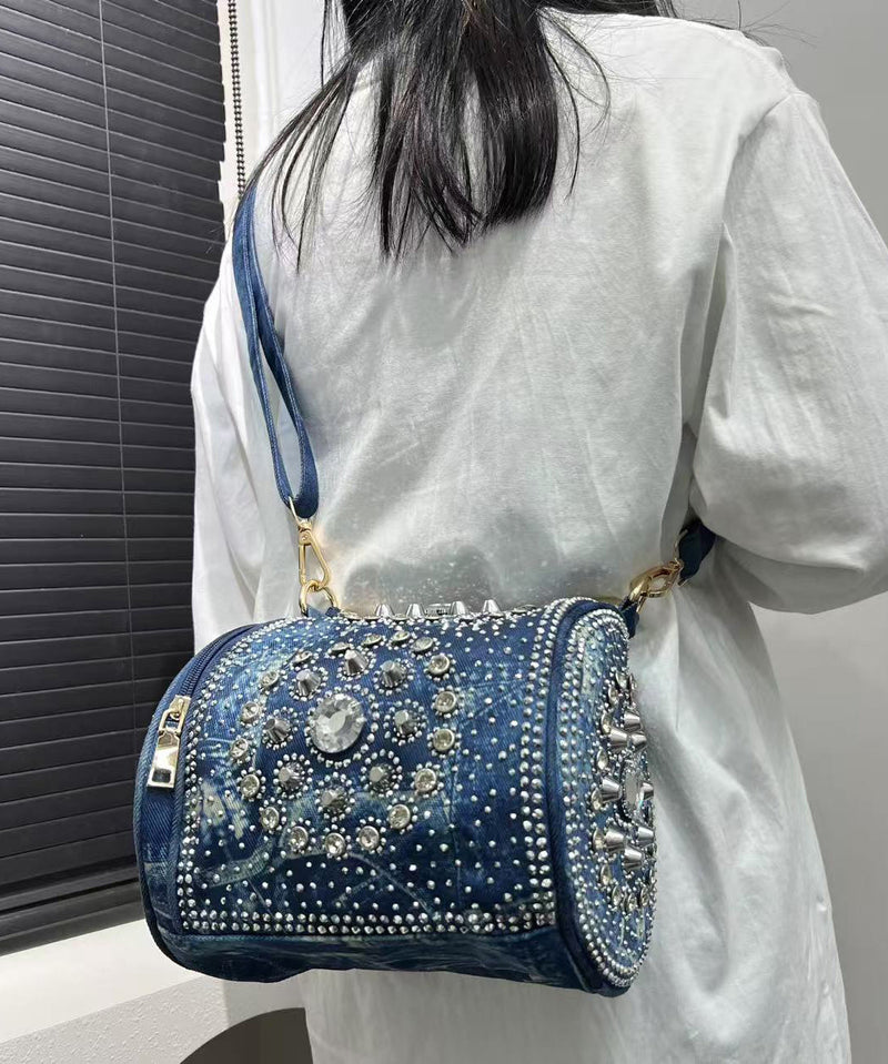 Blue Rivet Zircon Denim Tote Handbag