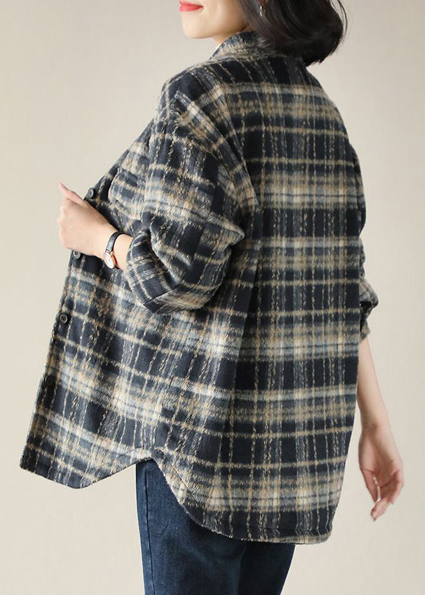 Red Peter Pan Collar Plaid Cotton Shirt Tops Spring