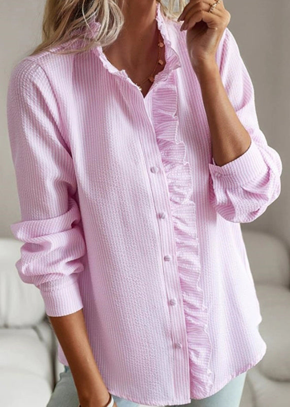 Pink Stand Collar Button Shirt Fall