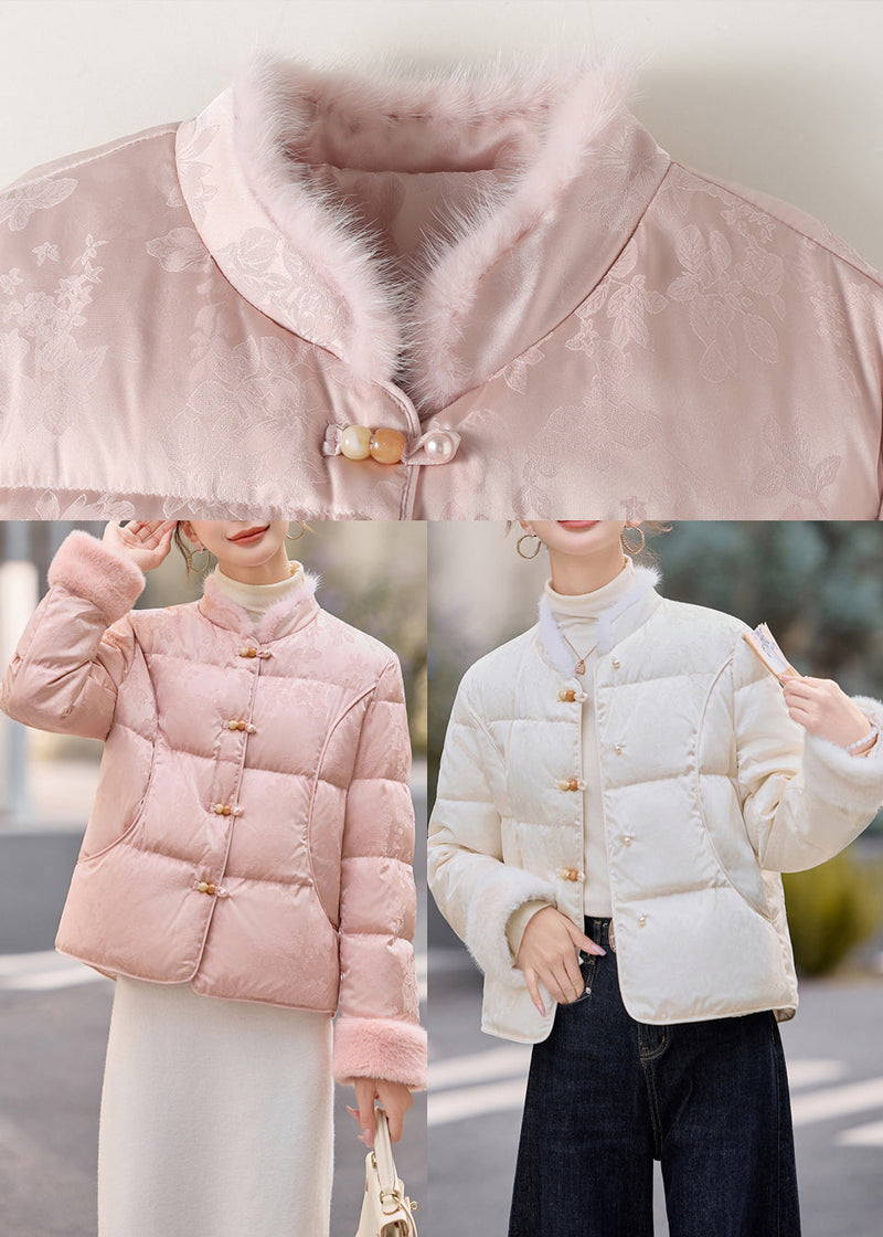 White Chinese Button Patchwork Mink Hair Duck Down Winter Coats