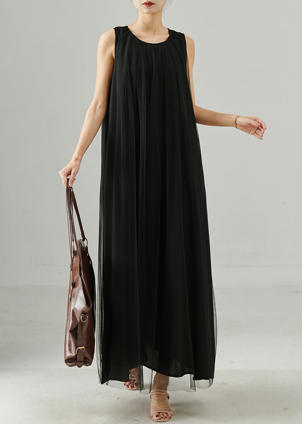Black Oversized Tulle Maxi Dresses Summer