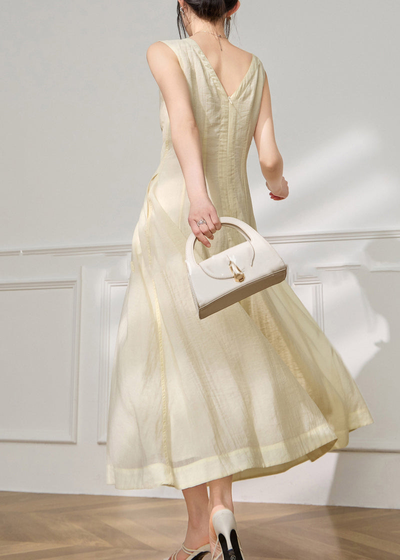 Italian Beige V Neck Patchwork Party Long Dress Summer