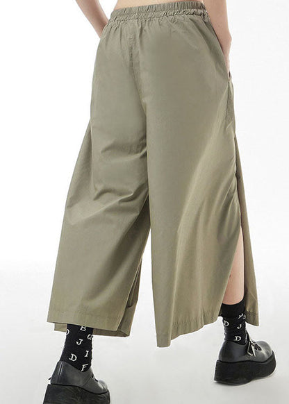 Army Green Elastic Waist Side Open Pants Skirt Spring