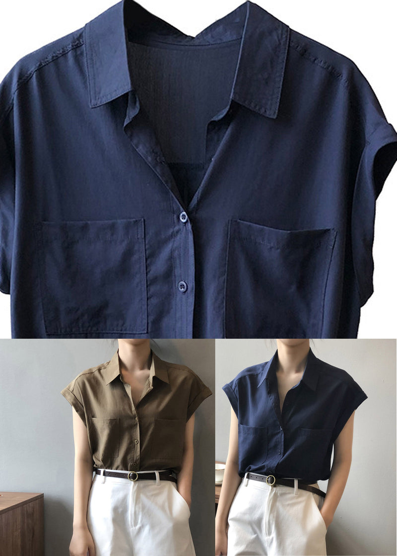 Navy Peter Pan Collar Shirts Summer