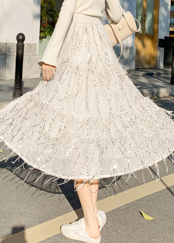 White High Waist Tassel Tulle a Line Skirts Spring