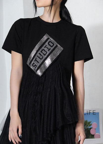 Black Hot Drilling Patchwork Tulle Mini Dresses Summer