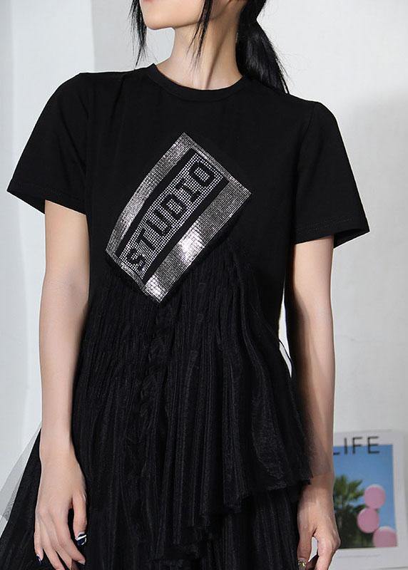 Black Hot Drilling Patchwork Tulle Mini Dresses Summer