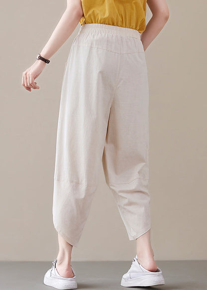 Beige Loose Pants Asymmetrical Design Spring