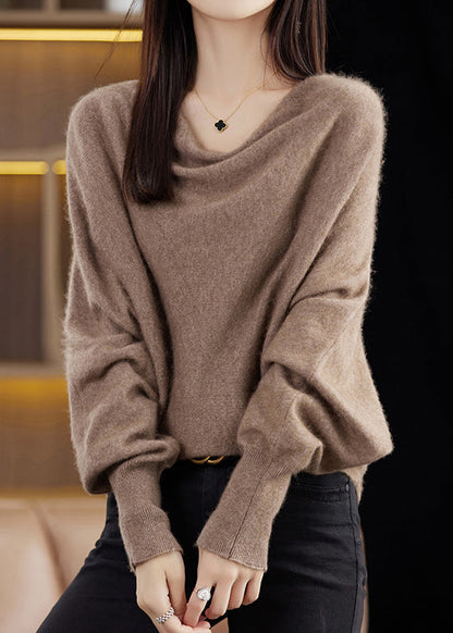Simple Camel Cozy Cashmere Knit Sweater Batwing Sleeve