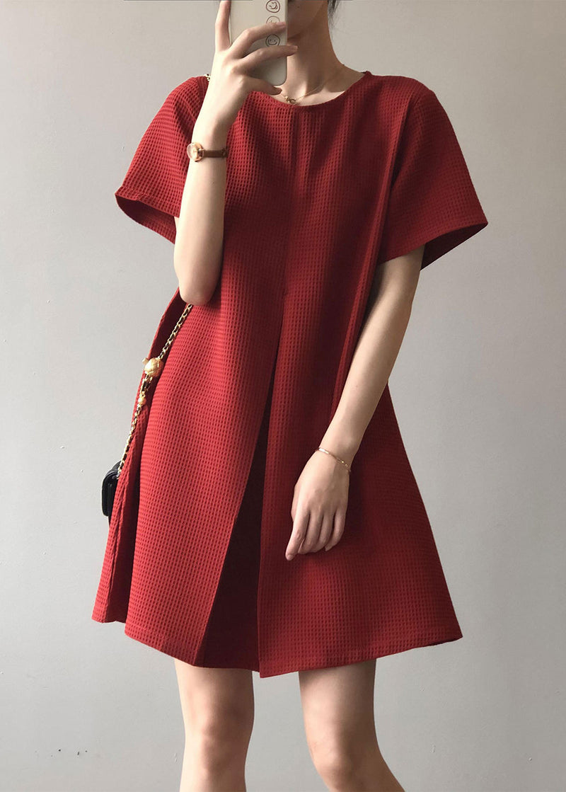 Diy New Red O Neck Cotton a Mid Dresses Summer