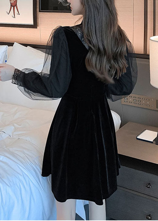 Unique Black Tulle Patchwork Dress Spring
