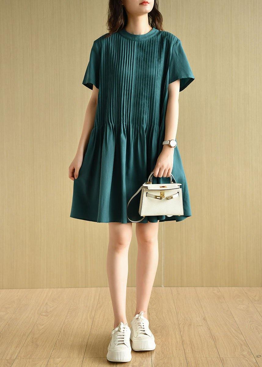 Tea Green O-neck Patchwork Summer Holiday Dress Short Sleeve