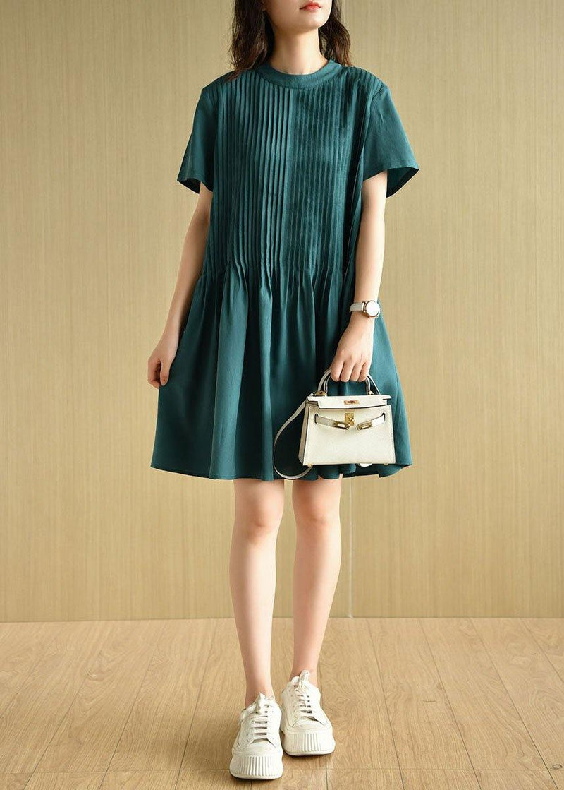 Tea Green O-neck Patchwork Summer Holiday Dress Short Sleeve