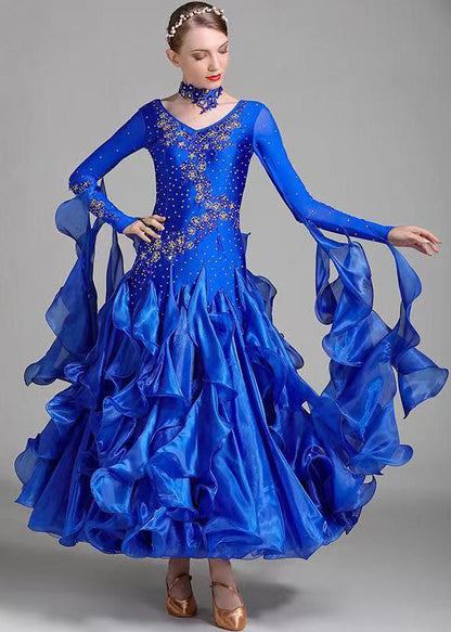 Original Blackish Green Embroideried Zircon Patchwork Tulle Dance Dress Long Sleeve