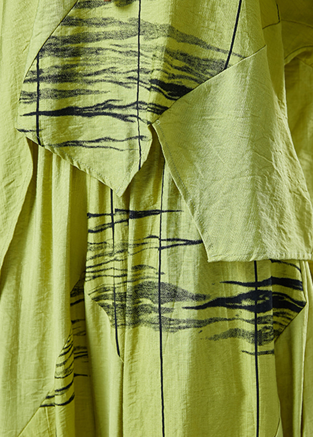 Organic Green Asymmetrical Patchwork Cotton Two Piece Set Clothing Summer