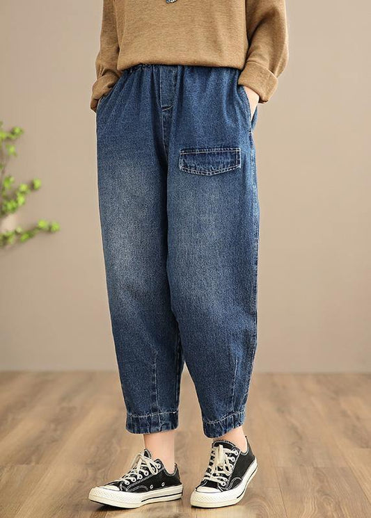 Handmade Spring Pants Oversize Denim Blue Photography Elastic Waist Trousers