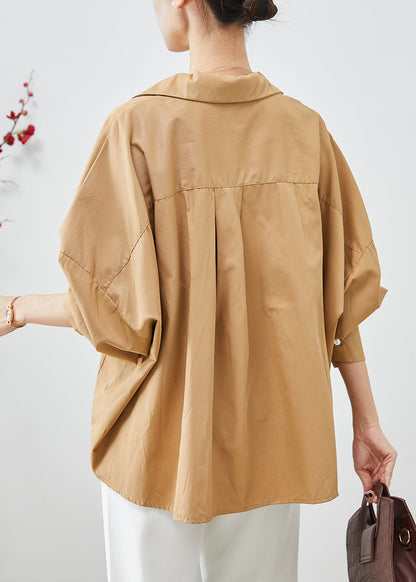 Khaki Oversized Wrinkled Cotton Shirts Batwing Sleeve