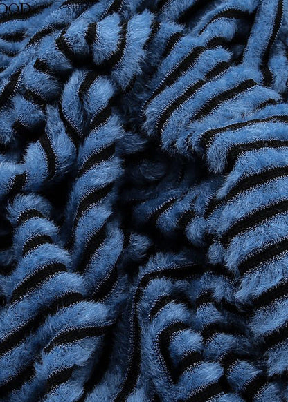 Blue Striped Fluffy High Waist Knit Flared Trousers Spring