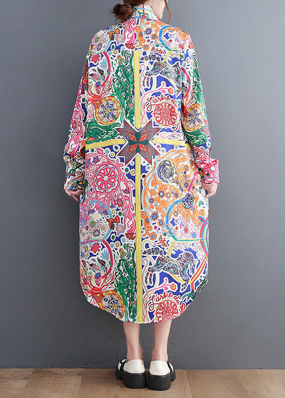 Peter Pan Collar Print Button Maxi Shirts Dresses Spring