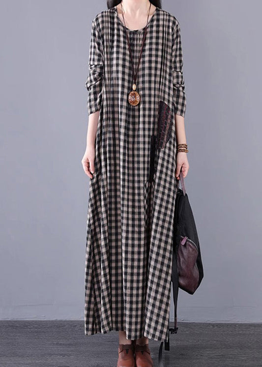 Black White Plaid a Line Long Dresses Spring