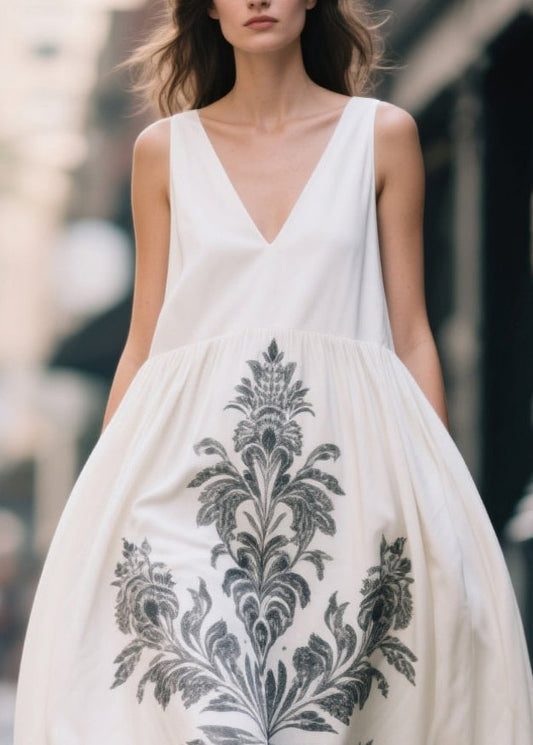 White Oversized Print Cotton Maxi Dress Summer