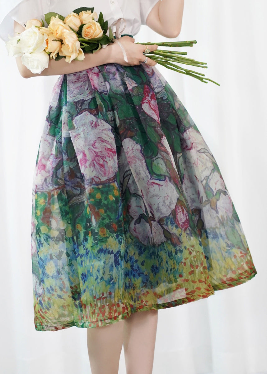 Original Design Print Silk Cotton a Line Skirt Summer
