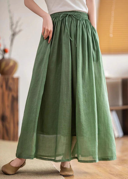 Boutique Green Pockets Elastic Waist Linen Skirts Summer