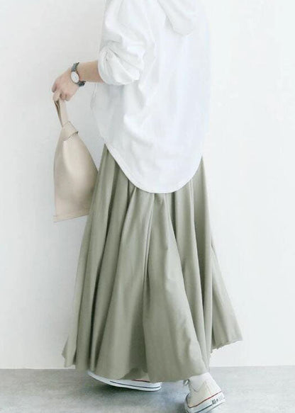 Light Green Wrinkled Exra Large Hem Cotton Skirt Spring
