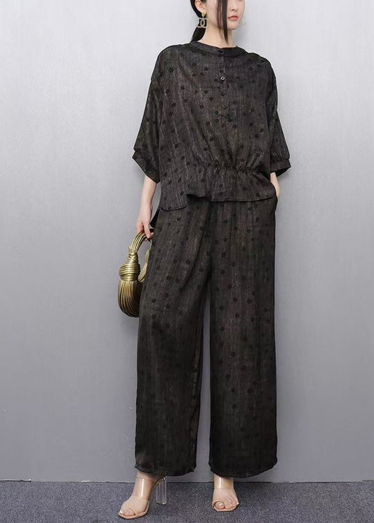 Fitted Black Oversized Print Silk Two Piece Set Clothing Summer